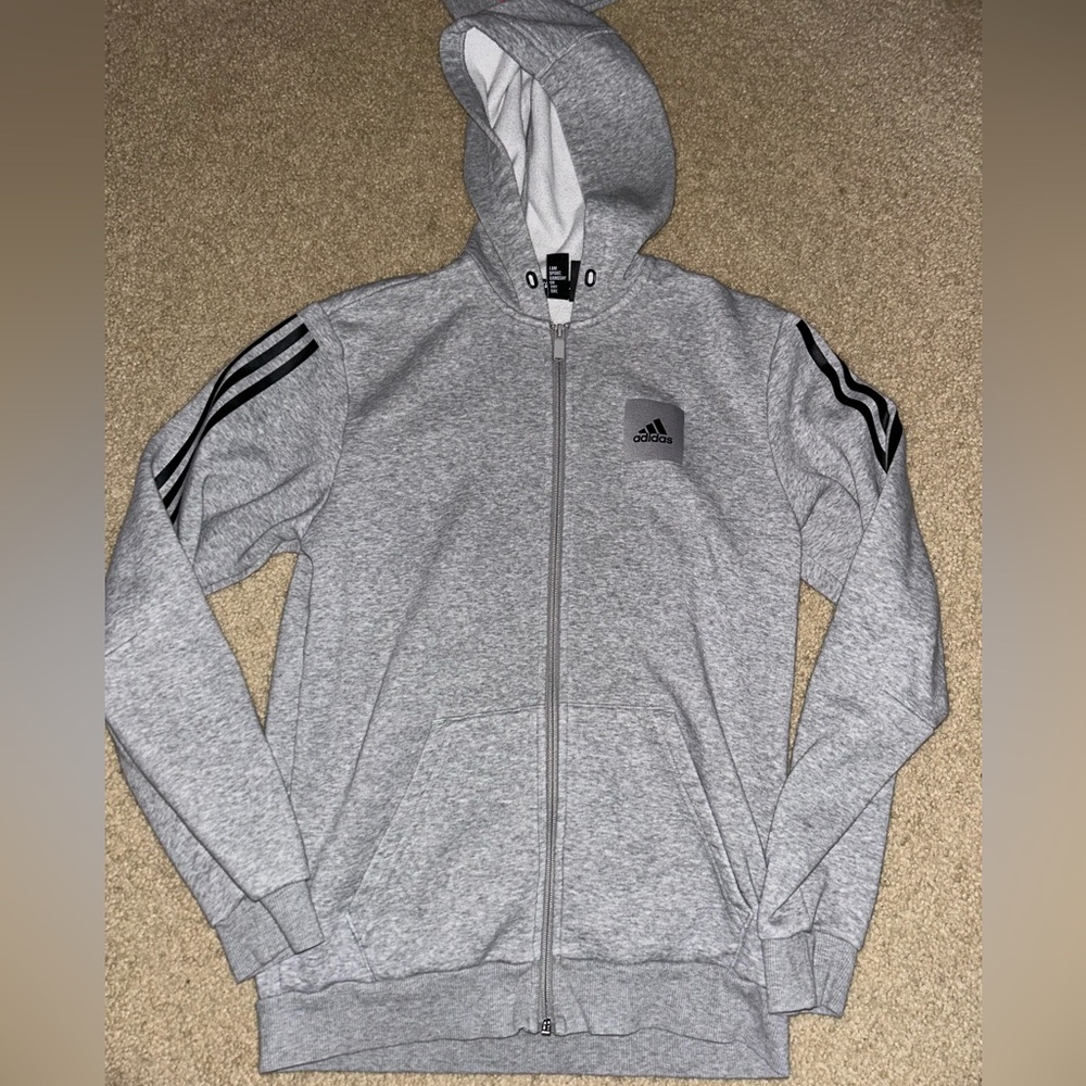 Adidas Heather Gray Hoodie with Black Accents